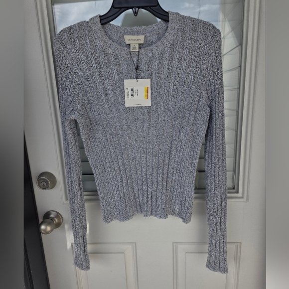 Calvin Klein Sweaters - $120 Calvin Klein Women Light Gray Ribbed Sweater Sz M NWT Cozy Cotton Blend